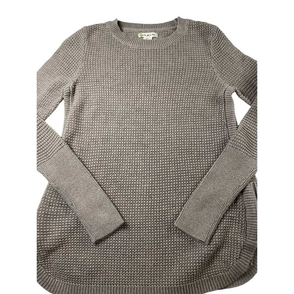 Akini Taupe Sweater Waffle Knit Chunky Textured Pullover Zippered Sides Small